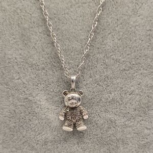 Sterling Silver 925 Twist/Singapore Chain With Teddy Bear Pendant